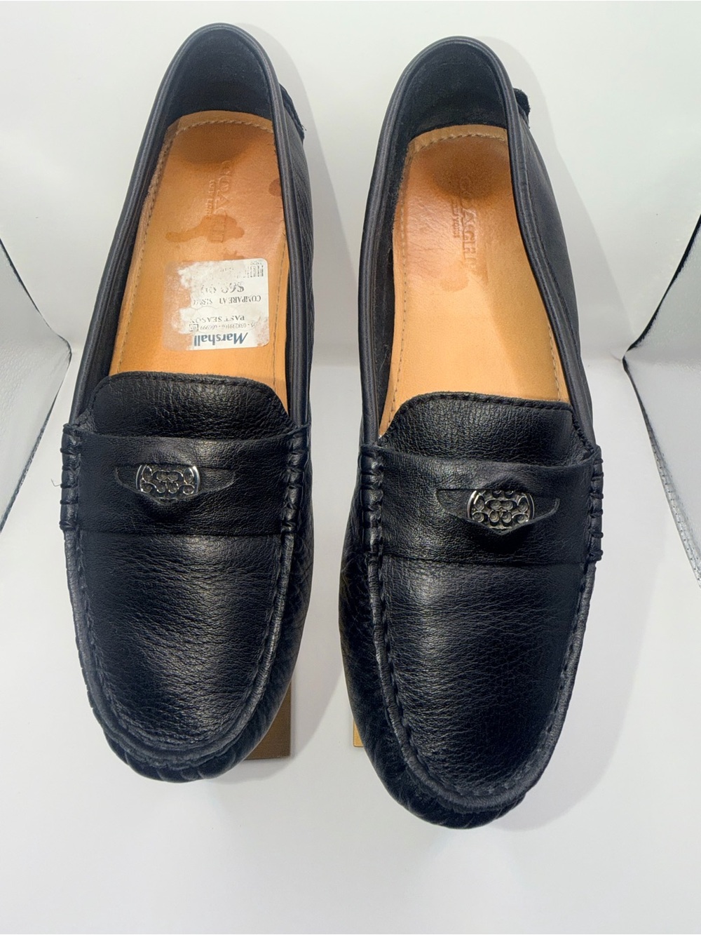Coach Black Leather Penny Loafers with Signature Hardware
